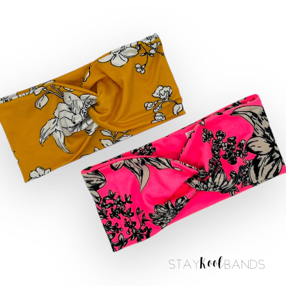 Pink or Yellow Drawn Floral Headband