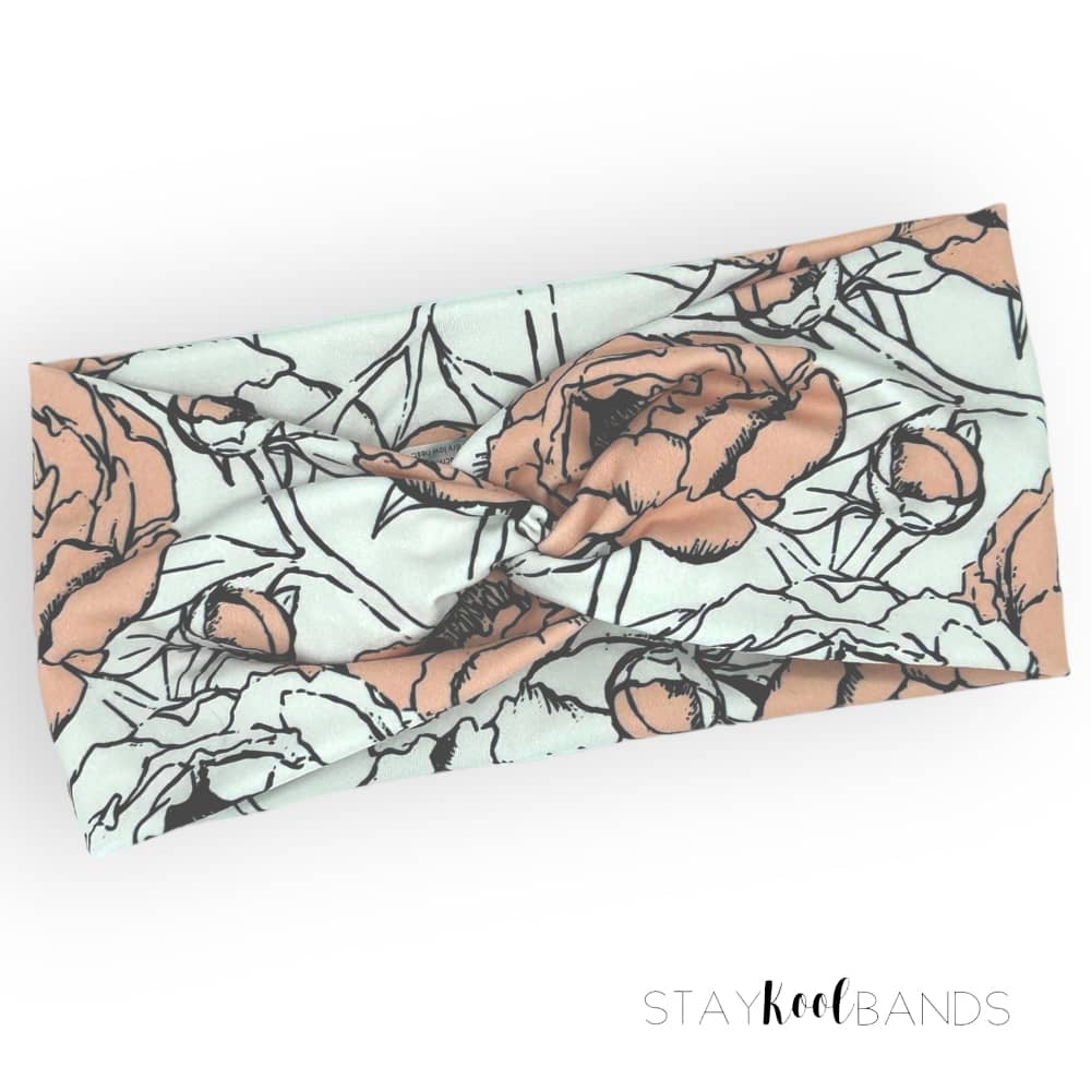 Peach Drawn Floral Headband