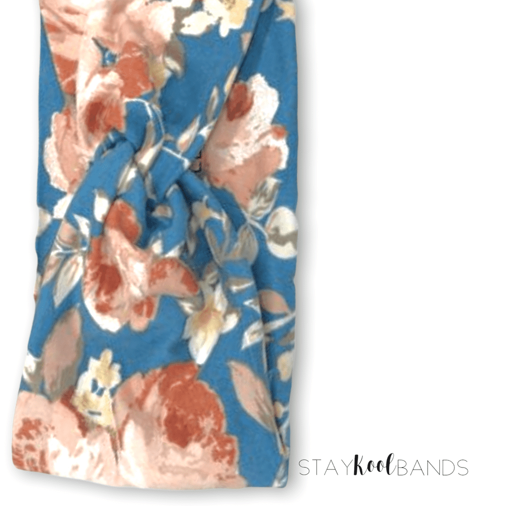 Blue with Cream Flowers Headband