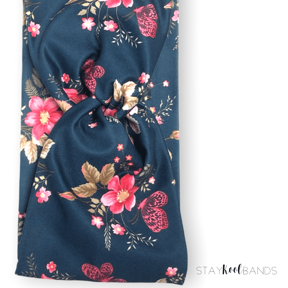 Small Pink Flowers on Blue Headband