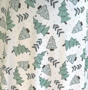 Fabric green tree and arrow pattern on a white background