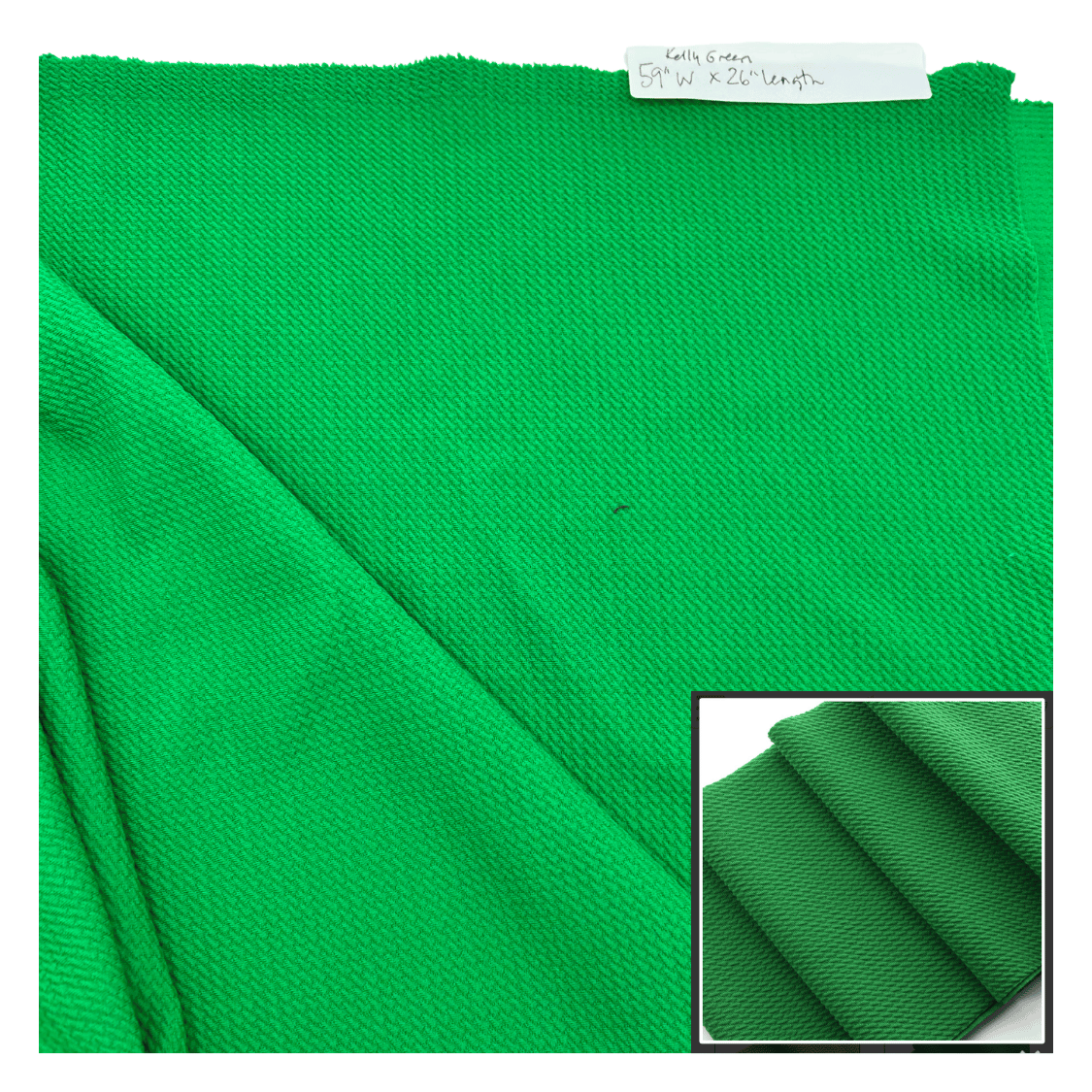 Green fabric with a close-up inset on a white background