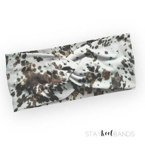 brown cowhide print on white headband