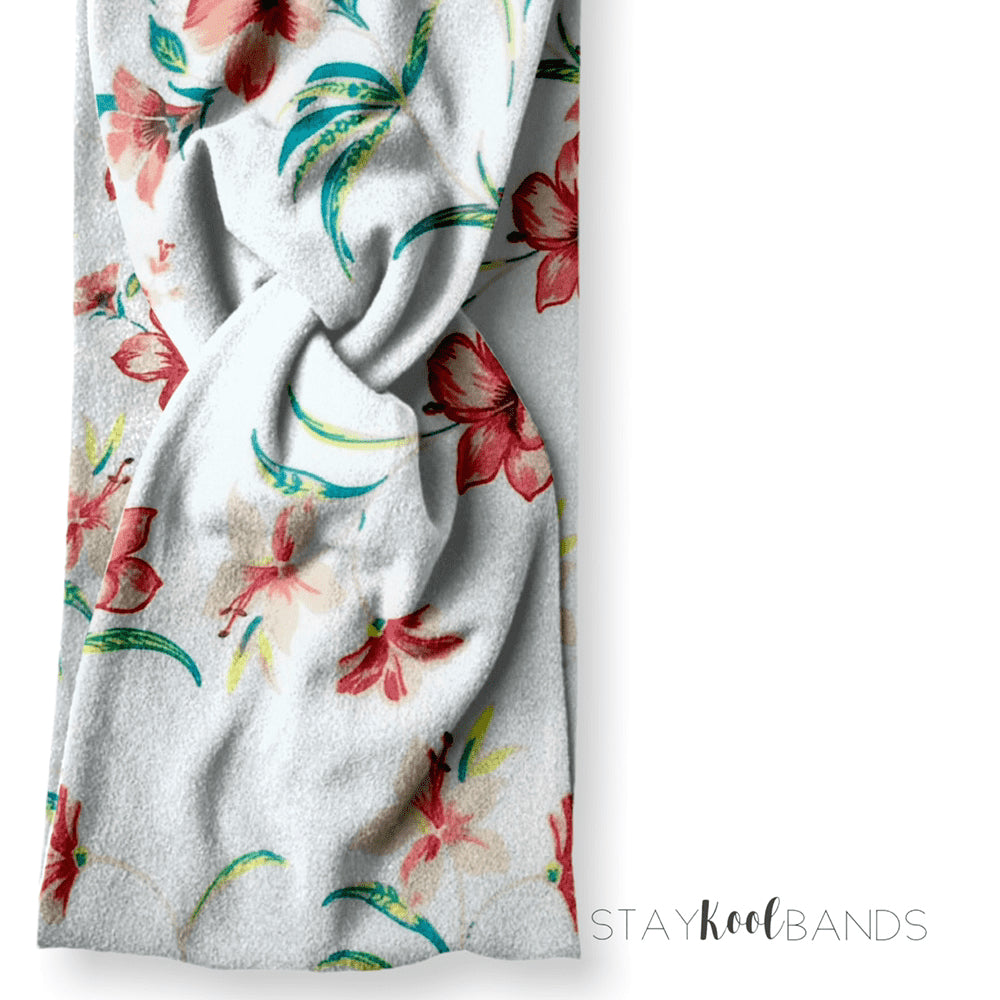 Coral floral on offwhite headband