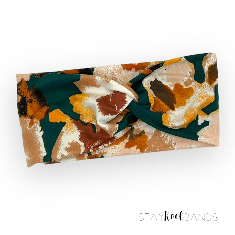 Hunter Green with Brown Flowers Headband