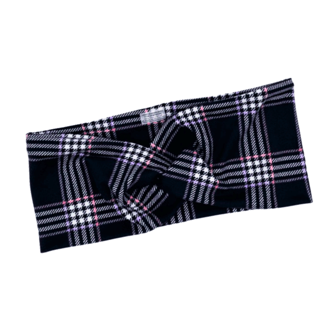 Plaid patterned headband on a white background