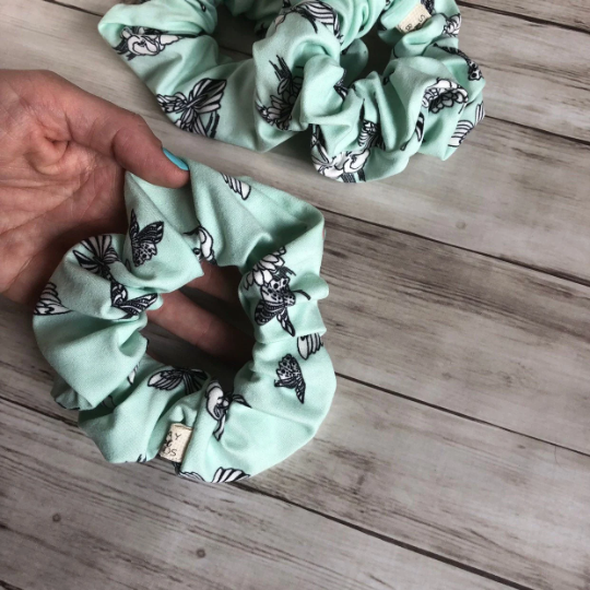 Mint Green with Birds Scrunchie