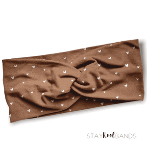 brown headband with mini pink hearts
