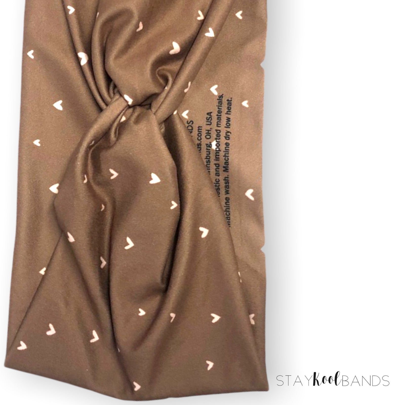 brown with pink hearts on twist headband