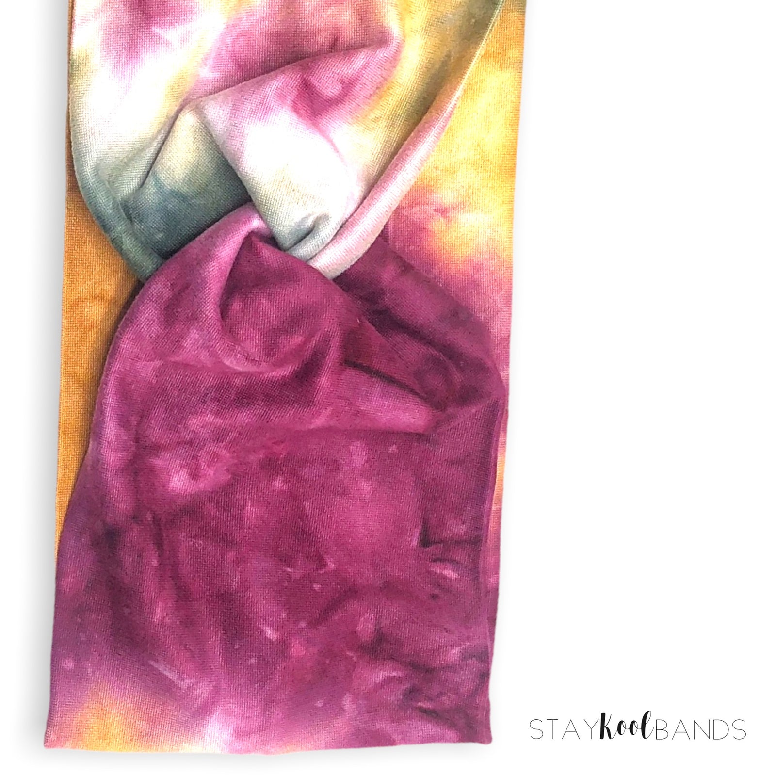 burgundy gold green tie dye