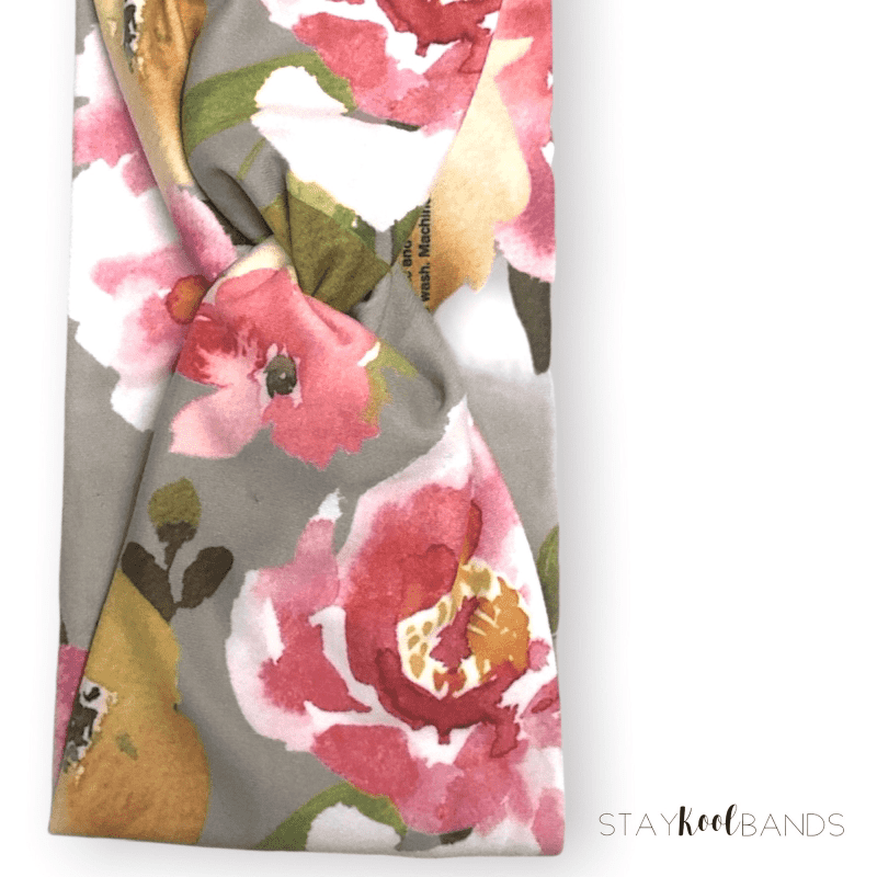 Grey headband with pink roses