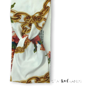 gold chains and floral print stretch headband