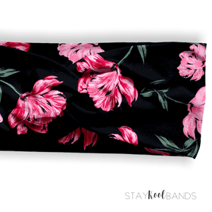Pink Floral on Black Headband