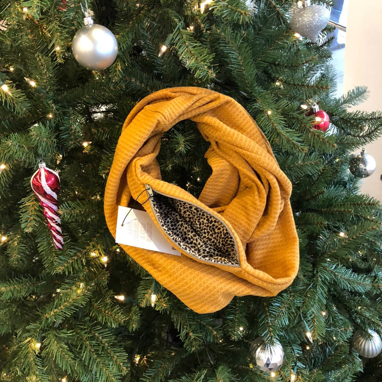 Secret Pocket Infinity Scarf, Mustard Yellow, Waffle