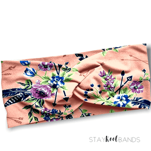 boho peach floral soft stretch adult headband