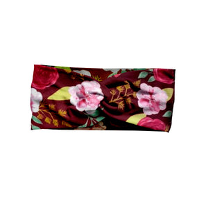 Burgundy with Pink Flowers Headband