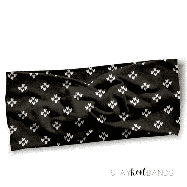 heart pattern on black headband by stay kool bands