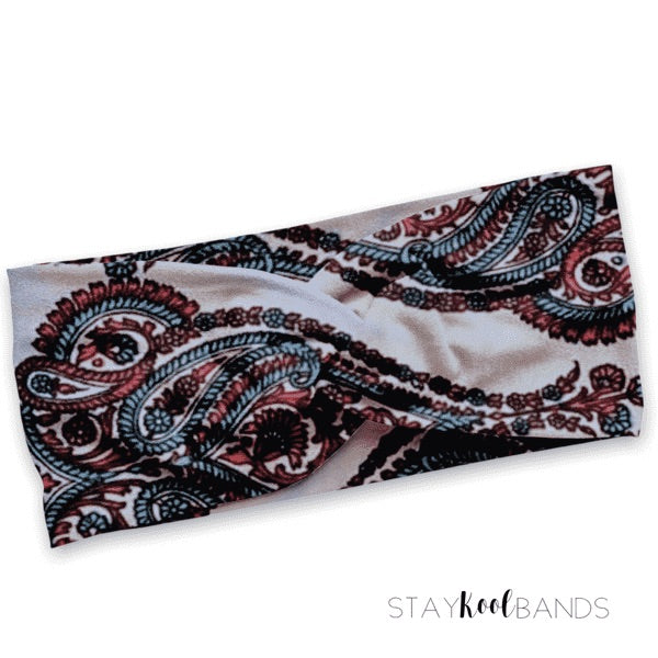 paisley on white headband by stay kool bands