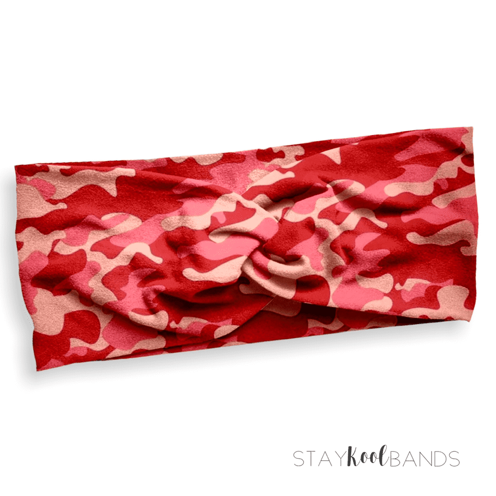 red camo headband by staykoolbands, wide view