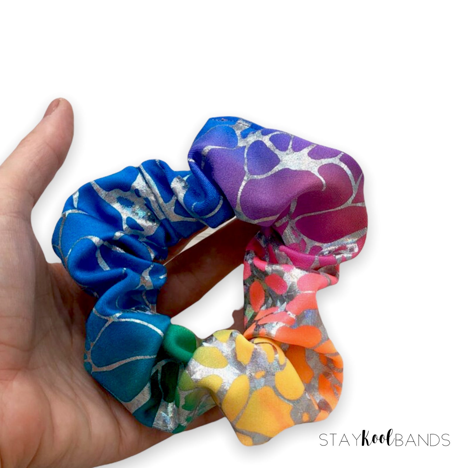swim scrunchie in rainbow