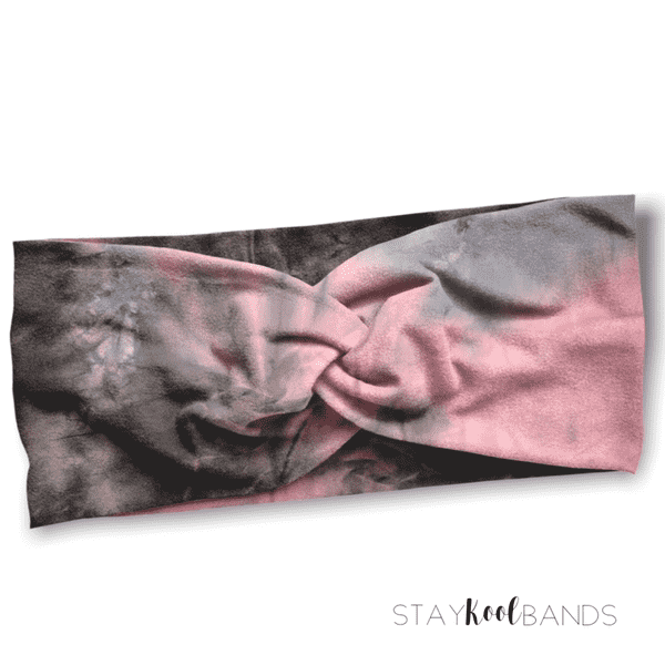 headband in pink and grey tie dye